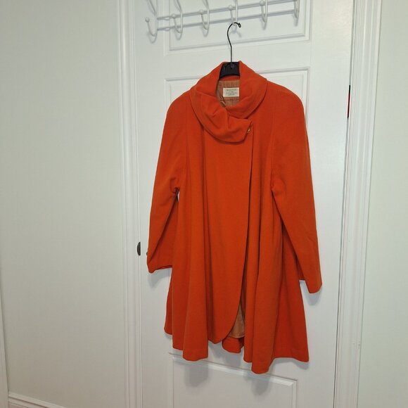 Eyecatching Bright Orange Drape Flare Coat Vintage Galsville - Picture 7 of 12
